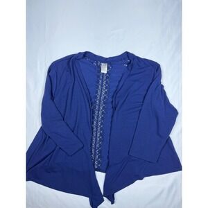 Terra Sky Women Blue Lace Trim Open Front Cardigan Sweater Plus Size 3X